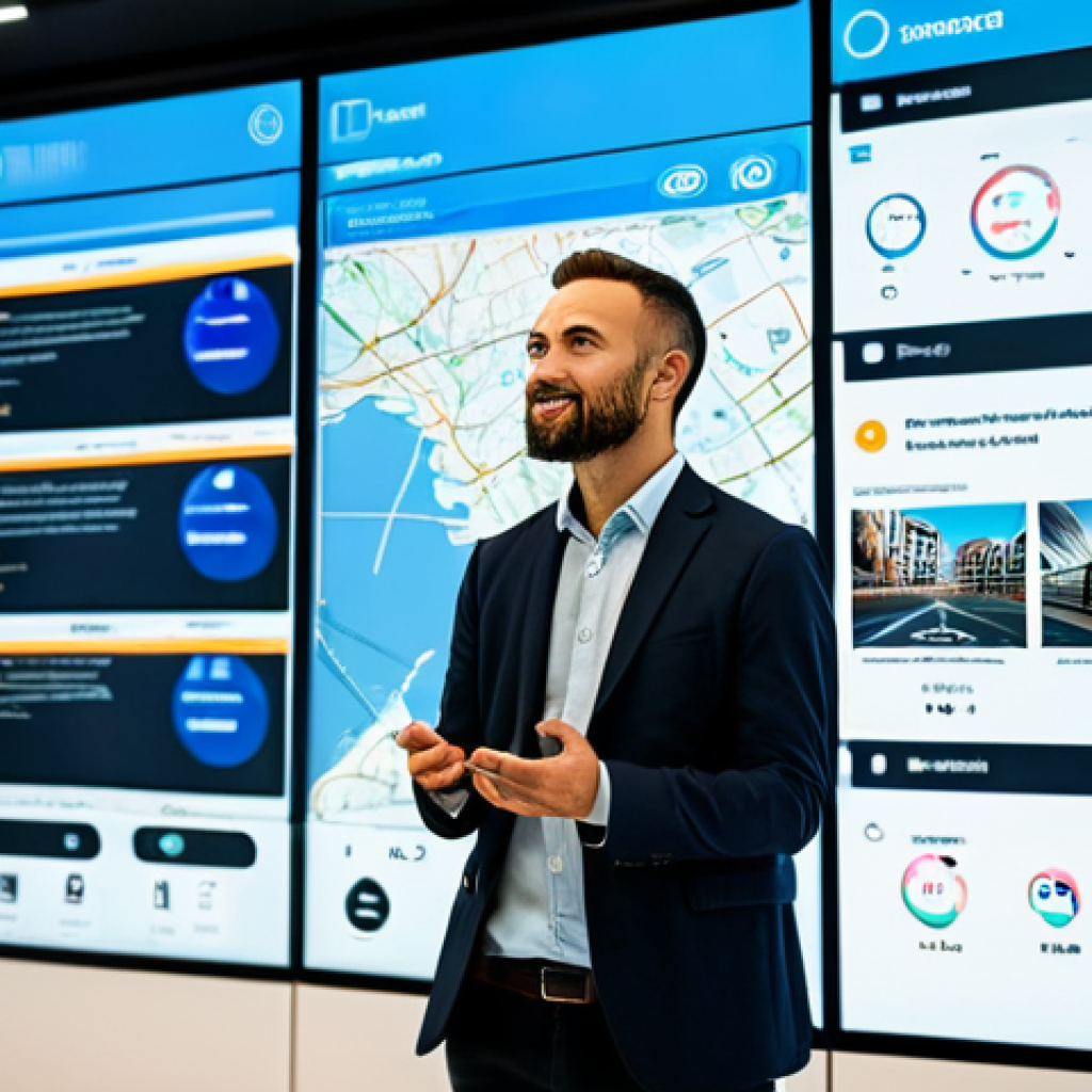 A diverse professional adult, fully clothed in a modest business casual outfit, standing in a brightly lit, modern smart city information hub. The individual is looking at an interactive holographic display showing a dynamically tailored travel itinerary with real-time updates and personalized recommendations. The background features sleek digital screens displaying integrated public transport maps and sustainable tourism initiatives. The scene conveys a sense of seamless exploration and efficient urban living. perfect anatomy, correct proportions, natural pose, well-formed hands, proper finger count, natural body proportions, professional photography, high quality, safe for work, appropriate content, fully clothed, professional, family-friendly.