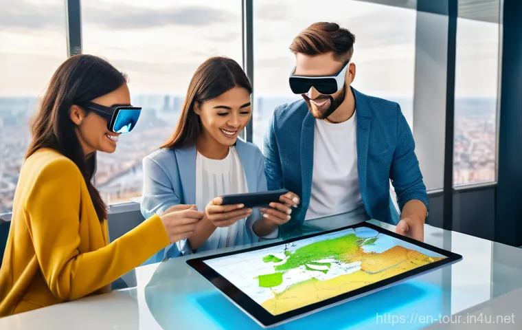 관광 경영학 - **"A vibrant, diverse group of young adults, dressed in stylish casual wear suitable for a warm clim...