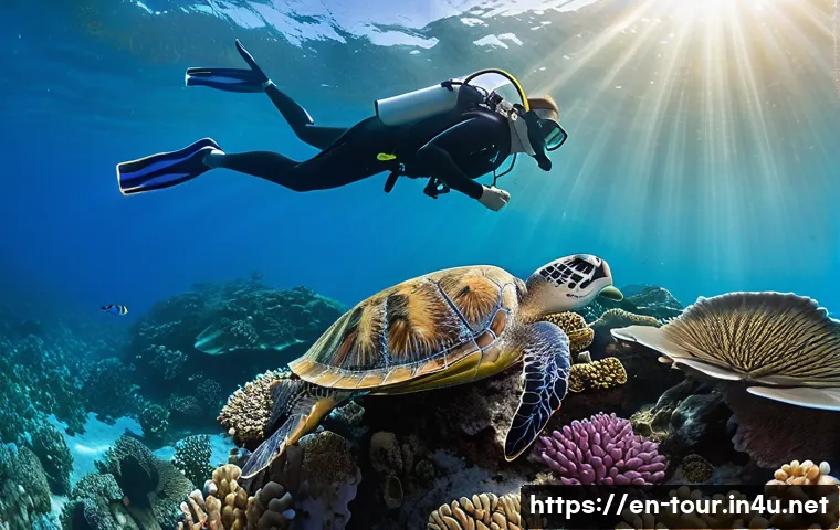 해양 생태 관광 - A vibrant underwater scene showcasing a coral reef ecosystem in the Great Barrier Reef, Australia, w...